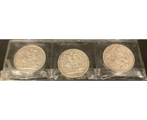 Coins - a Victorian silver crown coin 1894, two others 1894 and 1889 (3) 