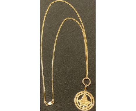 An 18ct gold Canadian maple leaf openwork pendant, 2.75cm, suspended from an 18ct gold necklace chain, 32.5cm long, 11.16g 
