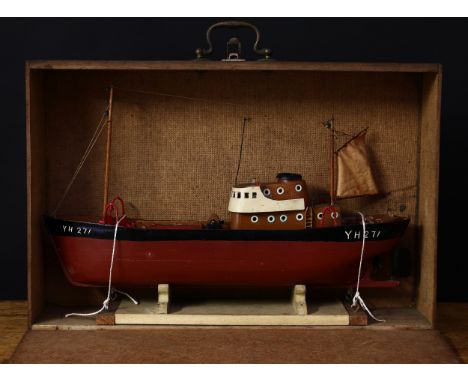 Fishing Heritage - a mid 20th century scratch built painted wooden model of a fishing trawler/drifter, black and maroon paint