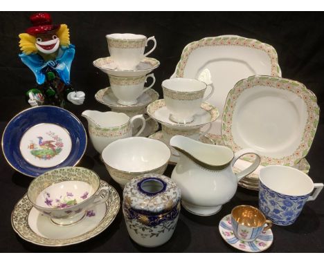 A Royal Albert tea set; a Spode miniature comport, printed with an Asiatic Pheasant; a Murano glass clown; a Japanese hair ti