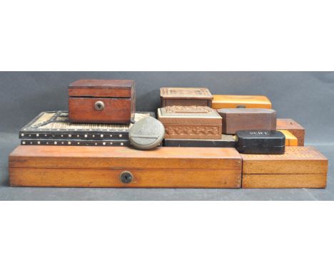 A large collection of early 20th century and later wooden boxes to include Chinese lacquer and porcupine quill chest, an Indi