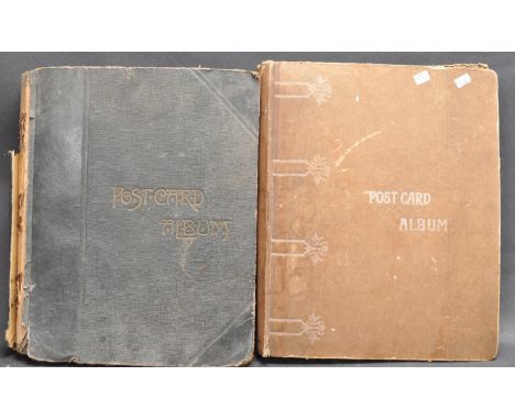Postcards - a collection of assorted postcards across x2 vintage albums. The first album containing a selection of Edwardian 