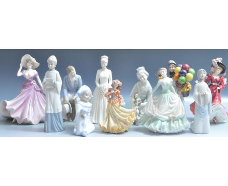 A collection of vintage 20th century ceramic figurines comprising of a Coalport Helena, Royal Doulton Patricia, Leonardo Coll