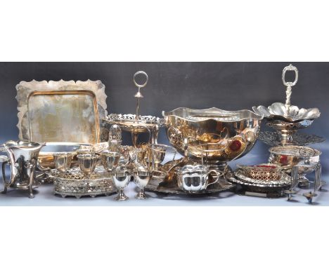 A collection of vintage 20th century to include serving trays, dishes, cups, egg cups, tazza, toast rack, bon bon stands, vas