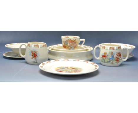 A collection of vintage 20th century Royal Doulton Bunnykins ceramic tableware comprising of plates, bowls, cups and more. Ma