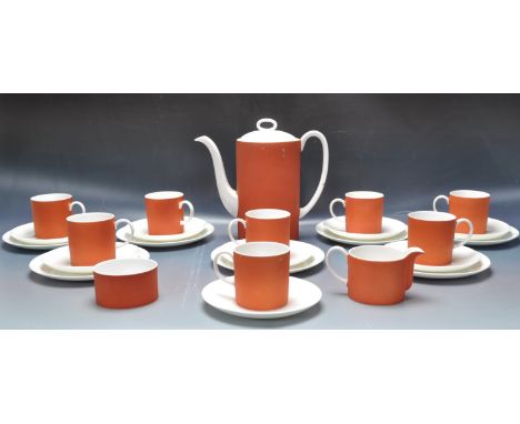 A retro vintage 20th century Susie Cooper for Wedgwood Pimento C2097 tea service comprising of cups, saucers, tea pot and mor