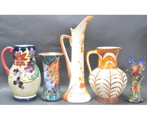 A group of five Art Deco early 20th century vases to include a a hand painted Myott &amp; Sons jug and another jug by Tuscan 