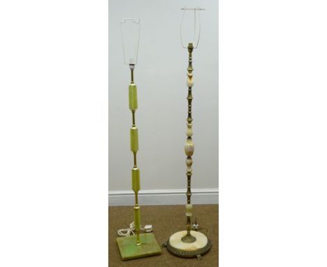Brass and marble effect standard lamp (H130cm) and a similar standard lamp (H122cm)