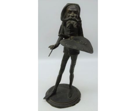 French bronzed spelter candlestick in the form of an Artist painting by Francois George, H29cm