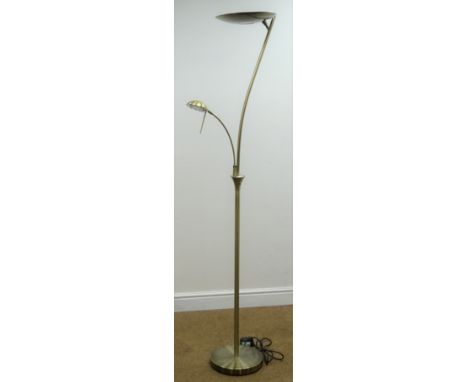 Brushed metal uplighter with adjustable reading lamp, H179cm (This item is PAT tested - 5 day warranty from date of sale)