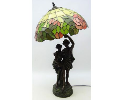 Tiffany style bronzed figural table lamp, H80cm 