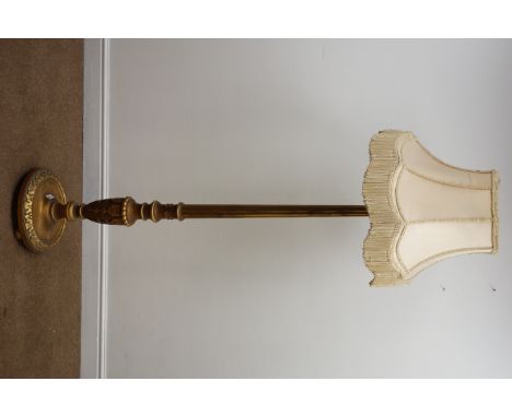 Gilt standard lamp with shade, H160cm