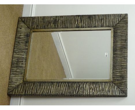 Rectangular timber effect silver and black finish mirror, W79cm, H104cm