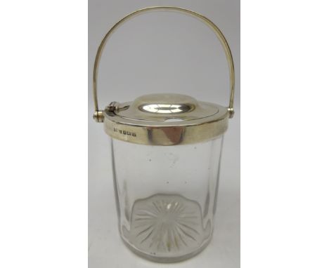 Silver mounted glass preserve jar by Asprey &amp; Co Ltd, Birmingham, 1919, with patent action swing handle, 15cm