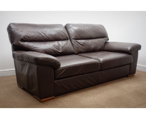 Marks &amp; Spencer Home Grande sofa, upholstered in chocolate brown leather (W220cm) and matching reclining armchair (W110cm