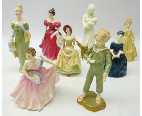 Two Royal Worcester figures 'Parakeet' &amp; 'Grandmothers Dress' after F.G. Doughty, Royal Worcester figure 'Sweet Dreams' a