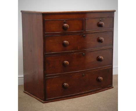 Victorian mahogany bow front chest of two short and three long drawers W95cm, H92cm, D52cm