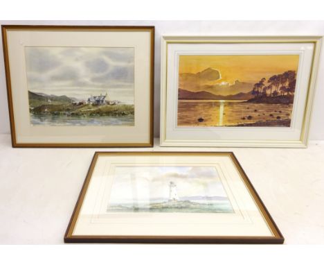 'Sunset Derwentwater', watercolour signed by Norman Jackson, Seaside House and 'Outpost', two watercolour signed by Ian Baxte