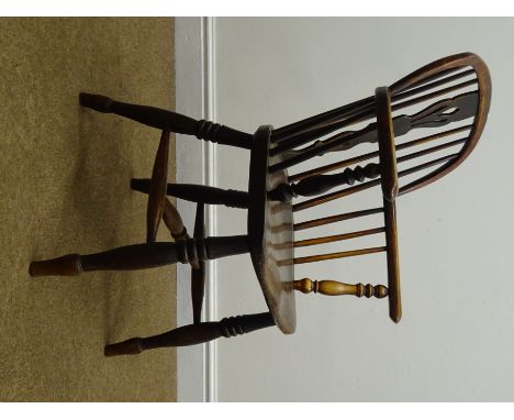 19th century ash and elm double bow Windsor chair, turned supports and stretchers