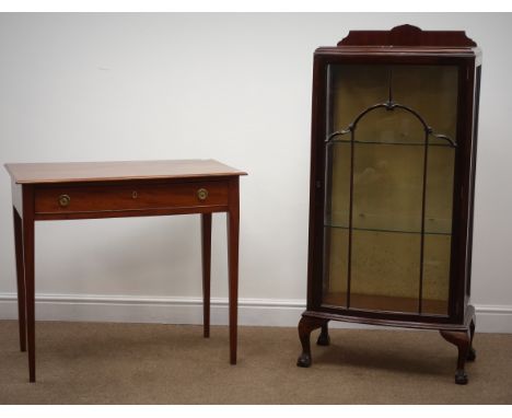 Edwardian mahogany single drawer side table, on square tapering supports (W86cm, H76cm, D49cm) and a mid 20th century mahogan