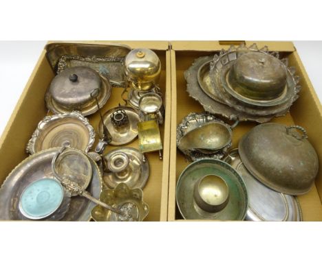 Collection of silver-plated ware, Victorian and later including entree dishes, Old Sheffield plate bottle stand &amp; chamber