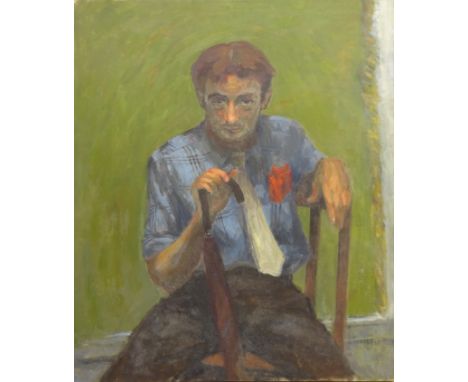 Portrait of a Seated Male, oil on canvas by Len Gridley Everett (American 1925-1984) signed Everett verso 89.5cm x 75.5cm Pro
