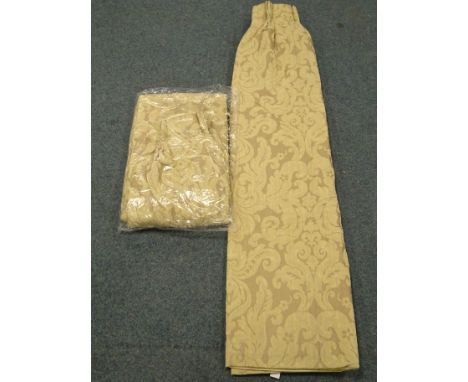Pair lined beige curtains detailed with classical swags, W196cm, D205cm