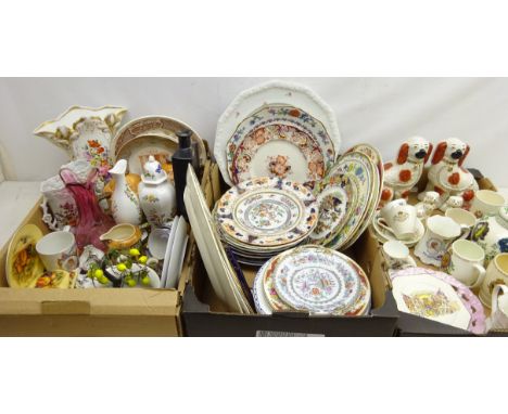 Victorian and later decorative plates incl. Masons &amp; Copeland, pair Staffordshire Spaniels, commemorative ware, Aynsley f