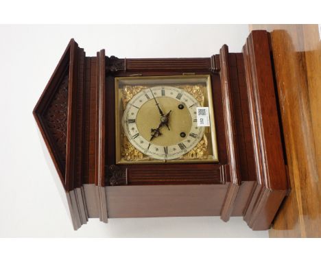 Edwardian mahogany architectural cased bracket clock with Roman dial, twin train brass movement stamped W &amp; H. SCh striki