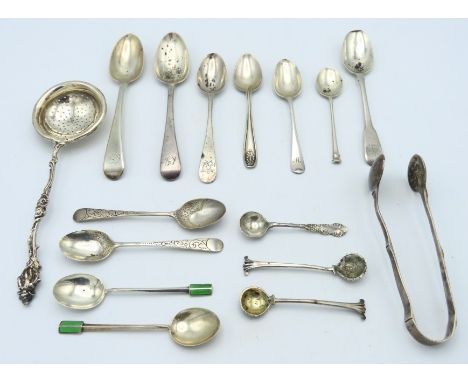 A selection of silver & white metal cutlery including a pair of 1932 Birmingham silver enamel topped by Deakin & Francis, pai