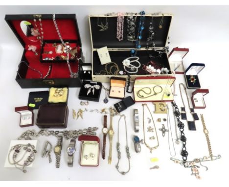 A collection of costume jewellery items including two Pandora bracelets, one with a number of charms, a ladies Citizen wristw