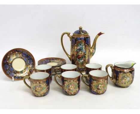A decorative Noritake six piece coffee set, lacking sugar bowl