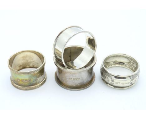 Three hallmarked silver napkin rings: Walker & Hall, London 1906, Barnard & Sons, London 1960 & John Millward Banks, Birmingh