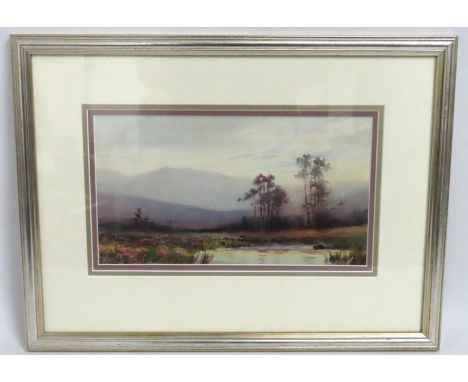 Rubens Southey (1881-1933), a framed watercolour of Dartmoor, Devon depicting moorland, trees & a stream to the foreground, i