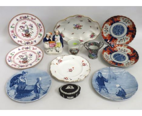 Two Delft plates, a pair of c.1900 Japanese Imari plates, a pair of antique Royal Worcester plates, a 19thC. dish & other chi