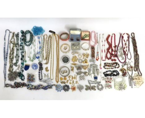 A quantity of costume jewellery including Venetian millefiori beaded necklaces, Monet, carnelian beads & a garnet style beade