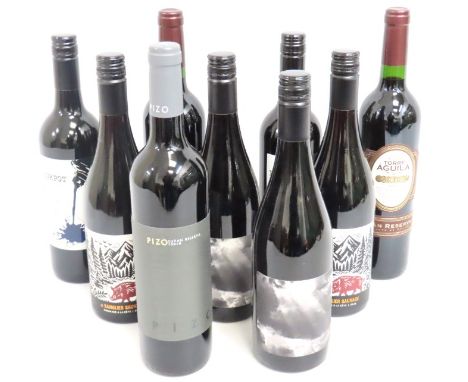 Nine bottles of red wine