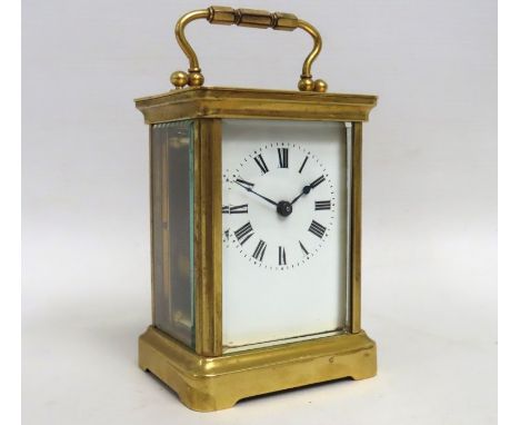 A 19thC. French brass carriage clock by Richard & Co. Paris, wound but not running, no key, 143mm tall 