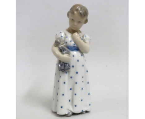 A porcelain Royal Copenhagen figure 3539 "Girl with doll", 144mm tall 