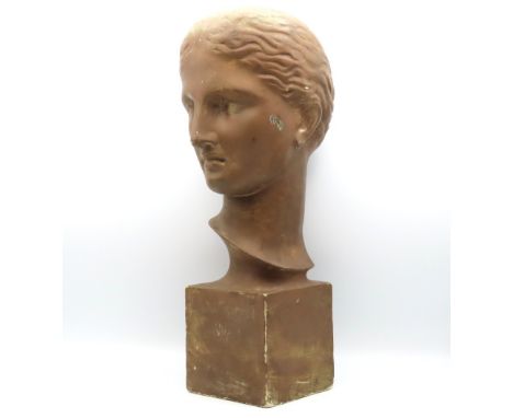 An art deco style advertising bust of Greek Hellenistic queen, inscribed to base "Lancome", 470mm tall