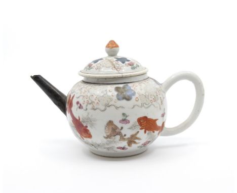 A Chinese Teapot and Cover pained with koi.Date: Early 19th centurySize: 18cm diameter inc spout & handle, 14cm high inc cove