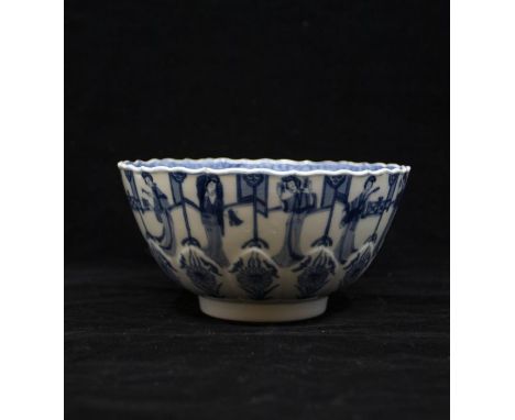 A Qing Dynasty Kangxi period moulded blue and white Bowl, painted in under glaze blue with Long Eliza’s above a band of paint