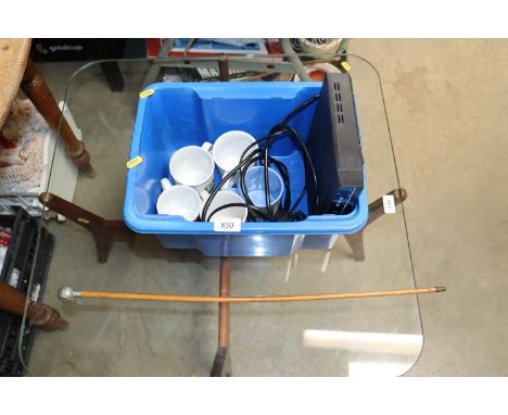 A swagger stick; five BBC mugs and a Blaupunkt DVD player