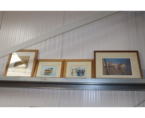A pencil signed limited edition print , two watercolour studies depicting boats and another pencil signed limited edition pri