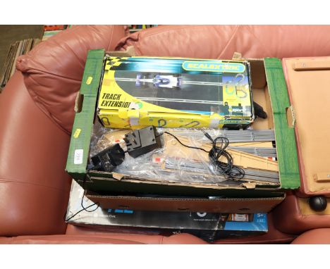 A Scalextric touring car set and a quantity of sport track