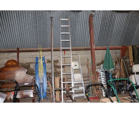 An aluminium double extending ladder