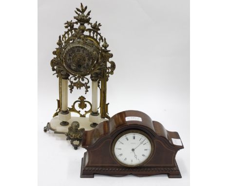 A 19TH CENTURY GERMAN LENZKIRCH MANTLE CLOCK with marble base and scrolling gilt metal mounts 38cm high and one other Edwardi
