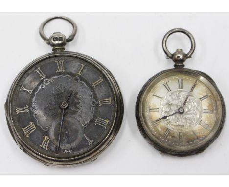 TWO SILVER POCKET WATCHES including an Art Deco engraved case example (2)