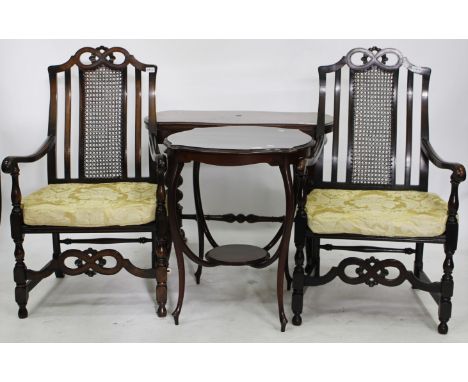 A BURR WALNUT SOFA TABLE with serpentine edge and bulbous carved legs, 86cm x 46cm x 71cm and a mahogany occasional table on 