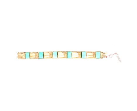 Ten vintage bracelets, a Czechoslovakian gilt metal bracelet set with greenpaste, 17mm wide length 16.5cm; a faux rectangular
